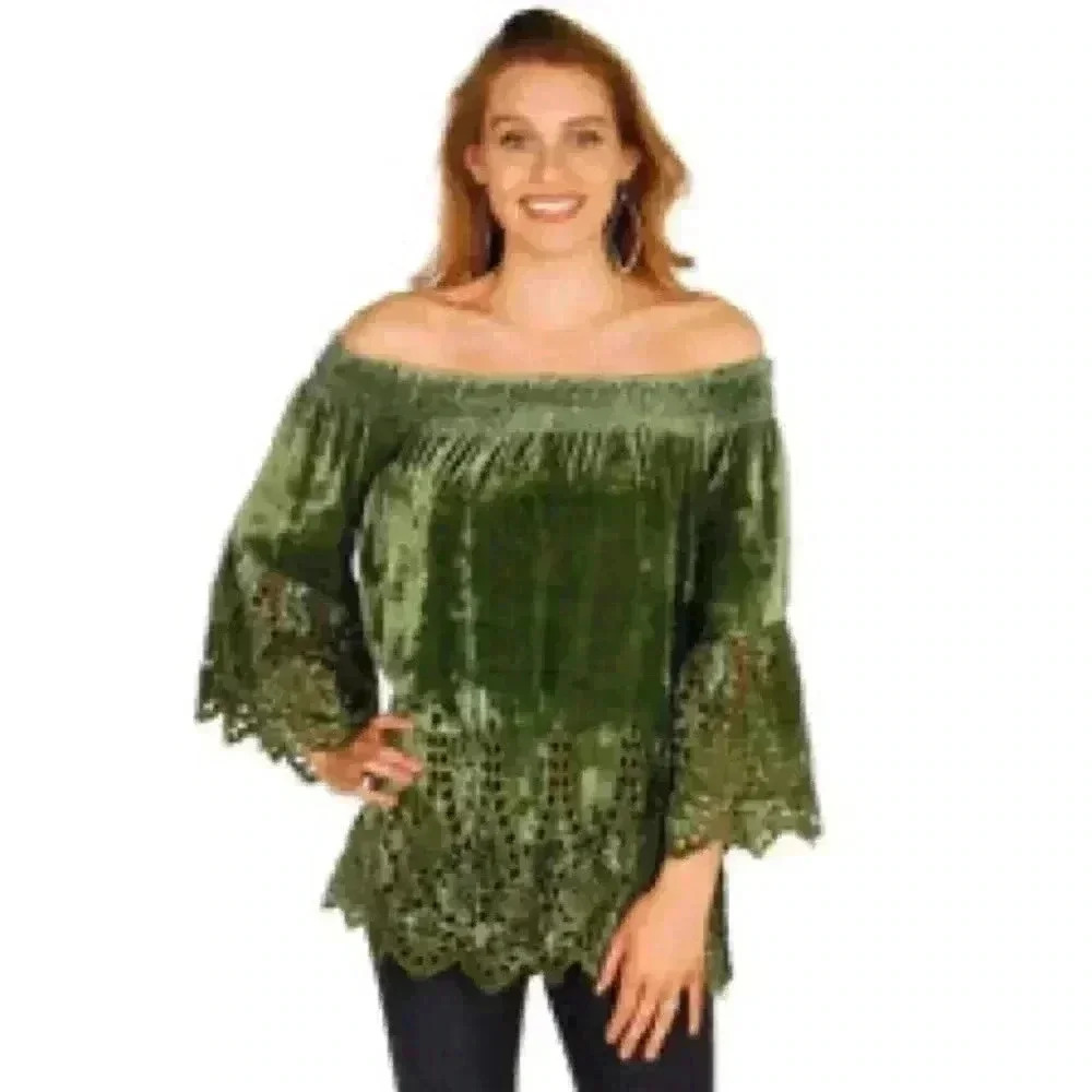 Ivy Jane Green Crushed Velvet Off the Shoulder Top Size S